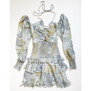 ASTR the Label Marietta Floral Print Smocked Tiered Ruffle Mini Dress